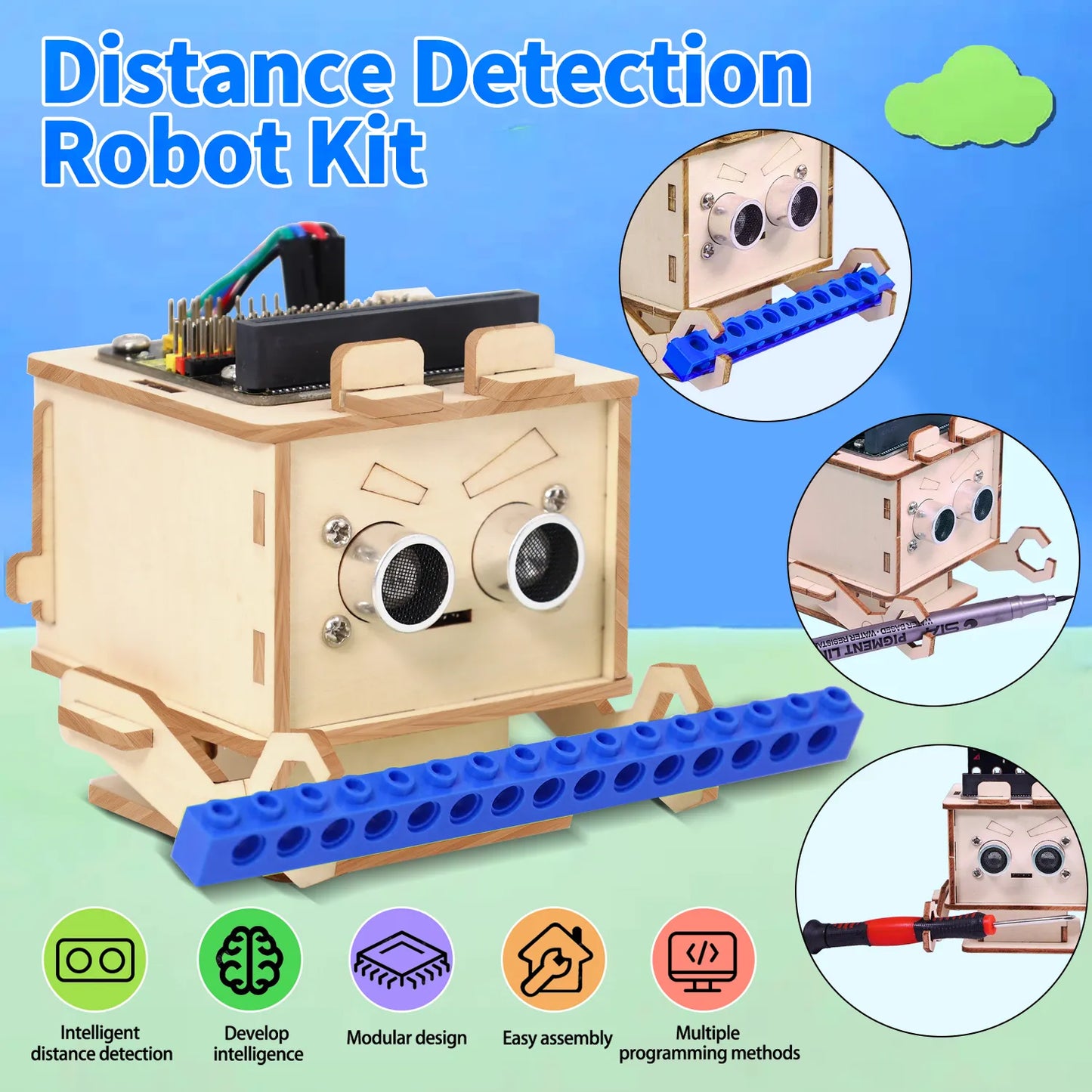Keyestudio Microbit V2.0 DIY Distance Detection Robot Kit STEM Programming Electronic Starter Kit