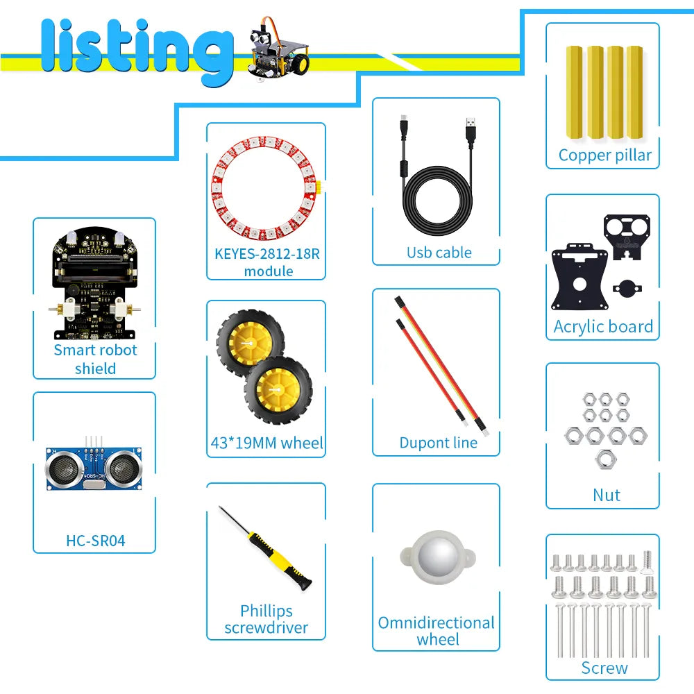 Keyestudio Microbit Robot Mini Smart Robot Car STEM Robot Kit V2.0 Without Microbit Main Board