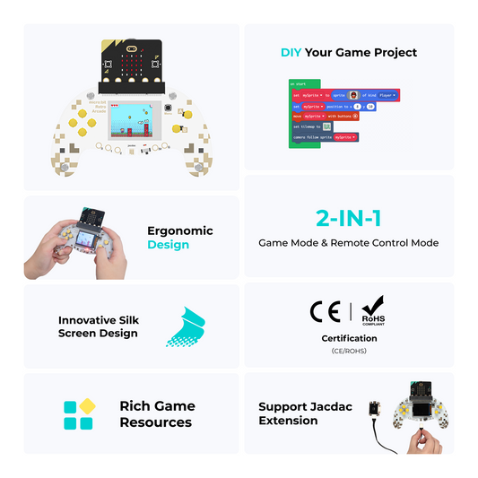 ELECFREAKS Microsoft MakeCode micro:bit Arcade, Consola de Jogos DIY Programável e Kit de Educação STEM