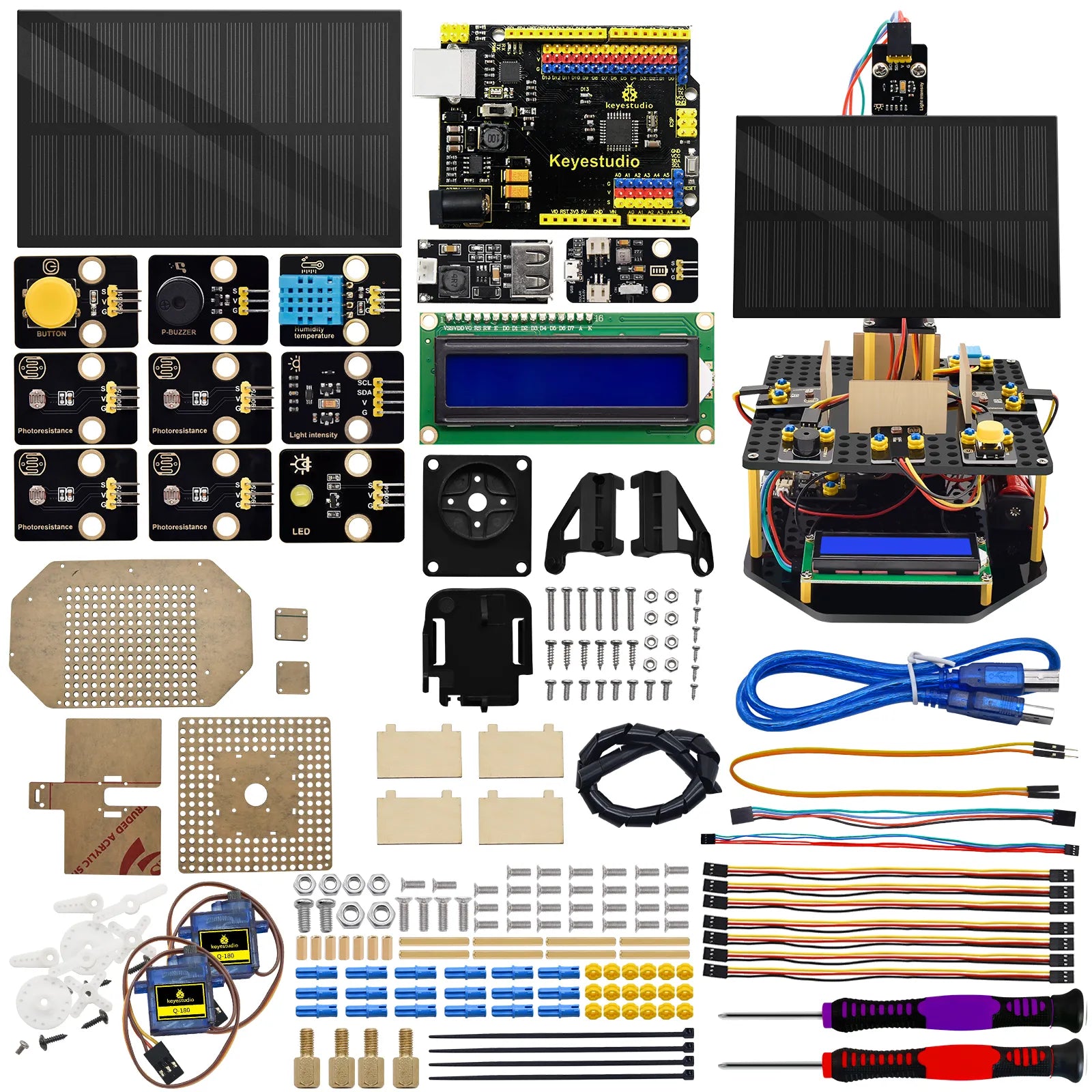 Keyestudio Acrylic Smart Solar Tracker System Tracking Starter Kit For Arduino STEM Programming Toys DIY Mobile Phone Charging