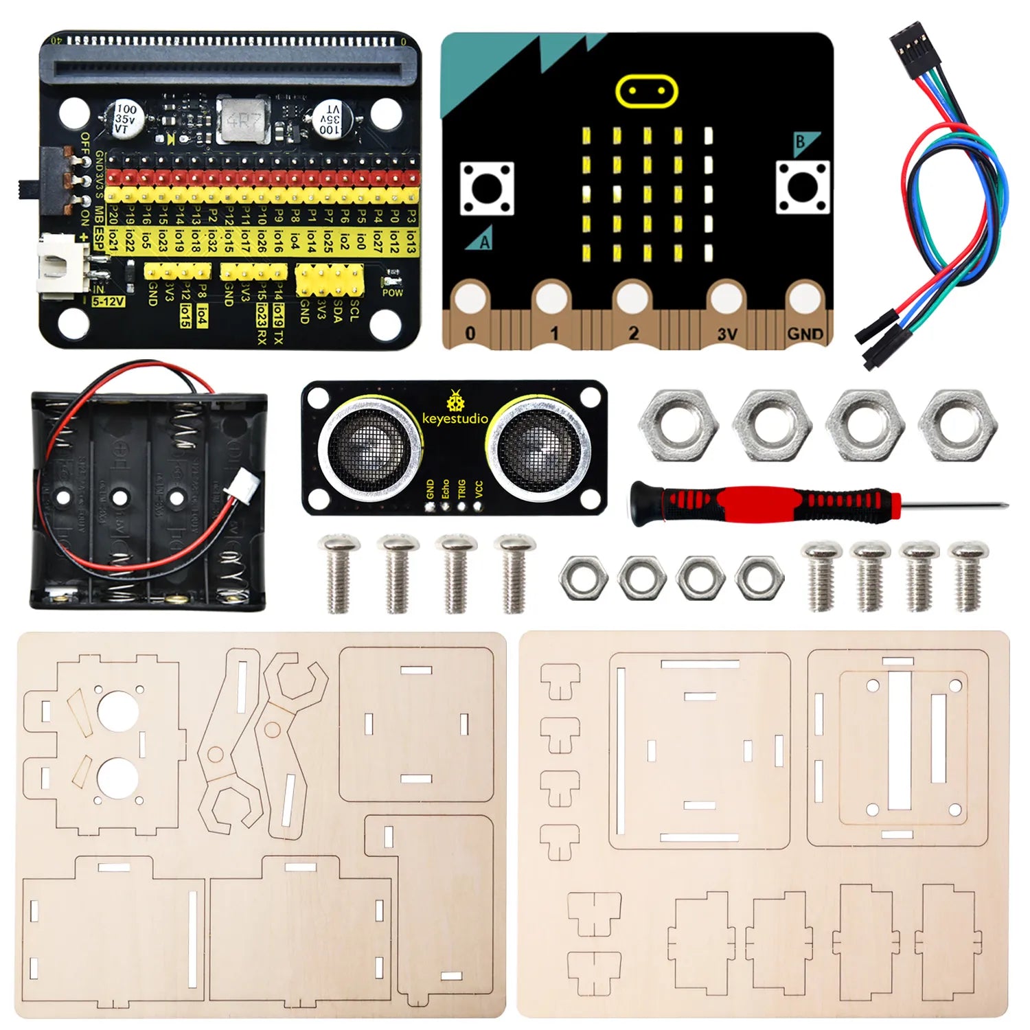Keyestudio Microbit V2.0 DIY Distance Detection Robot Kit STEM Programming Electronic Starter Kit
