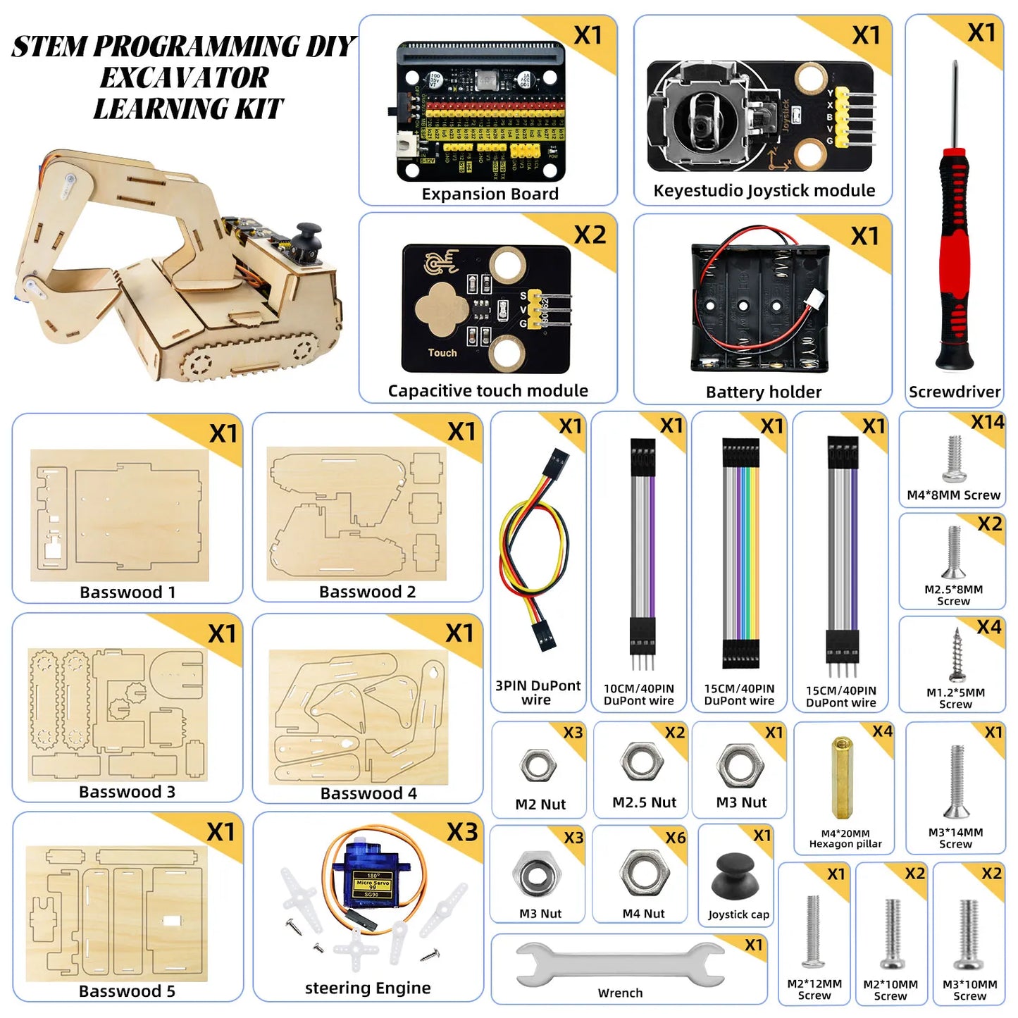 Keyestudio STEM Programming DIY Excavator Learning Kit With Microbit Board Wooden Electronic Component Kit For Microbit