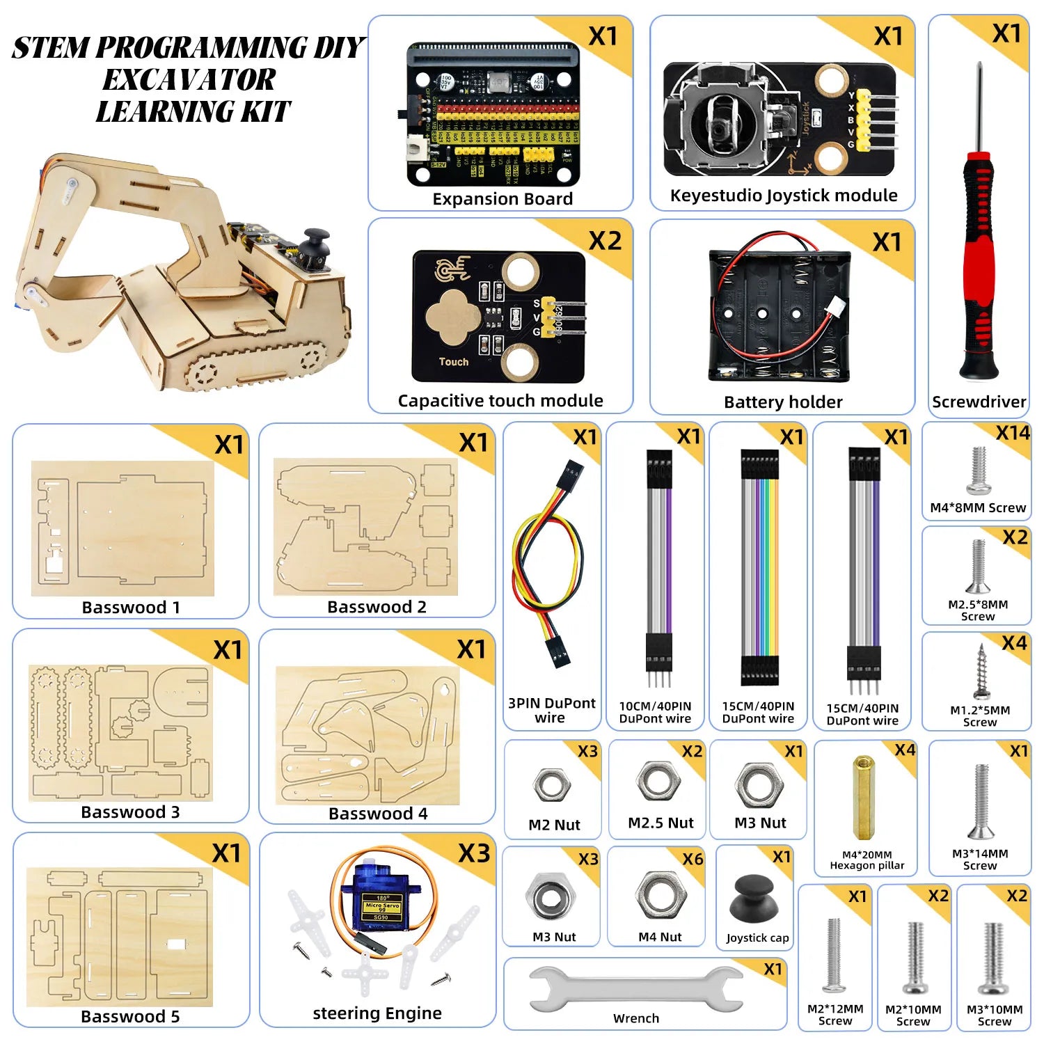 Keyestudio STEM Programming DIY Excavator Learning Kit With Microbit Board Wooden Electronic Component Kit For Microbit