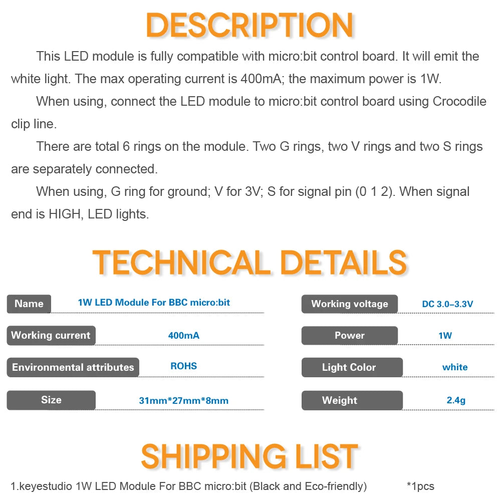 keyestudio BBC micro bit 1W LED Module