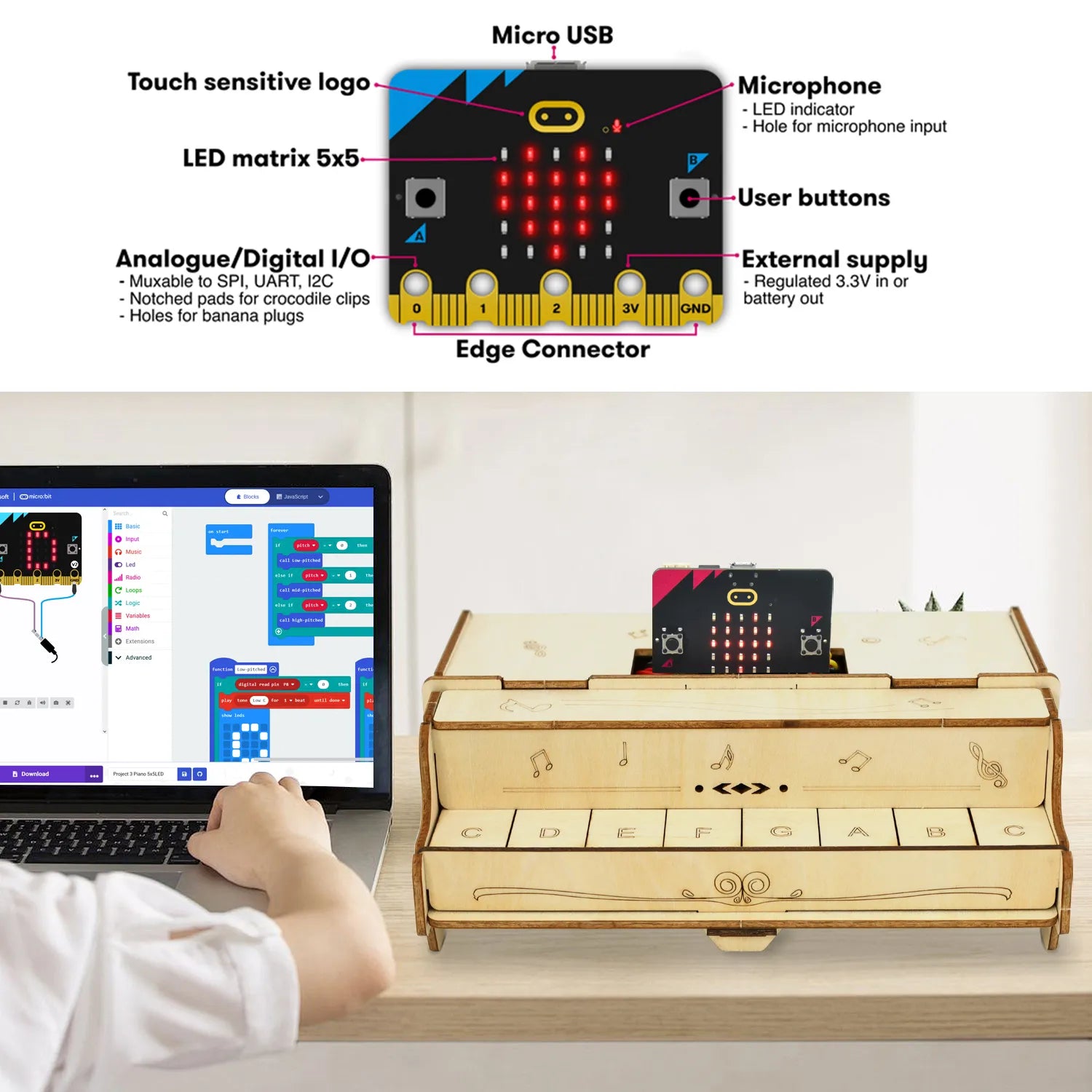 Keyestudio STEM Programming DIY Button Piano Learning Kit For Microbit Starter Kit Support Makcode/KidsBlock With Microbit Board
