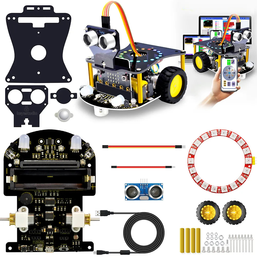 Keyestudio Microbit Robot Mini Smart Robot Car STEM Robot Kit V2.0 Without Microbit Main Board
