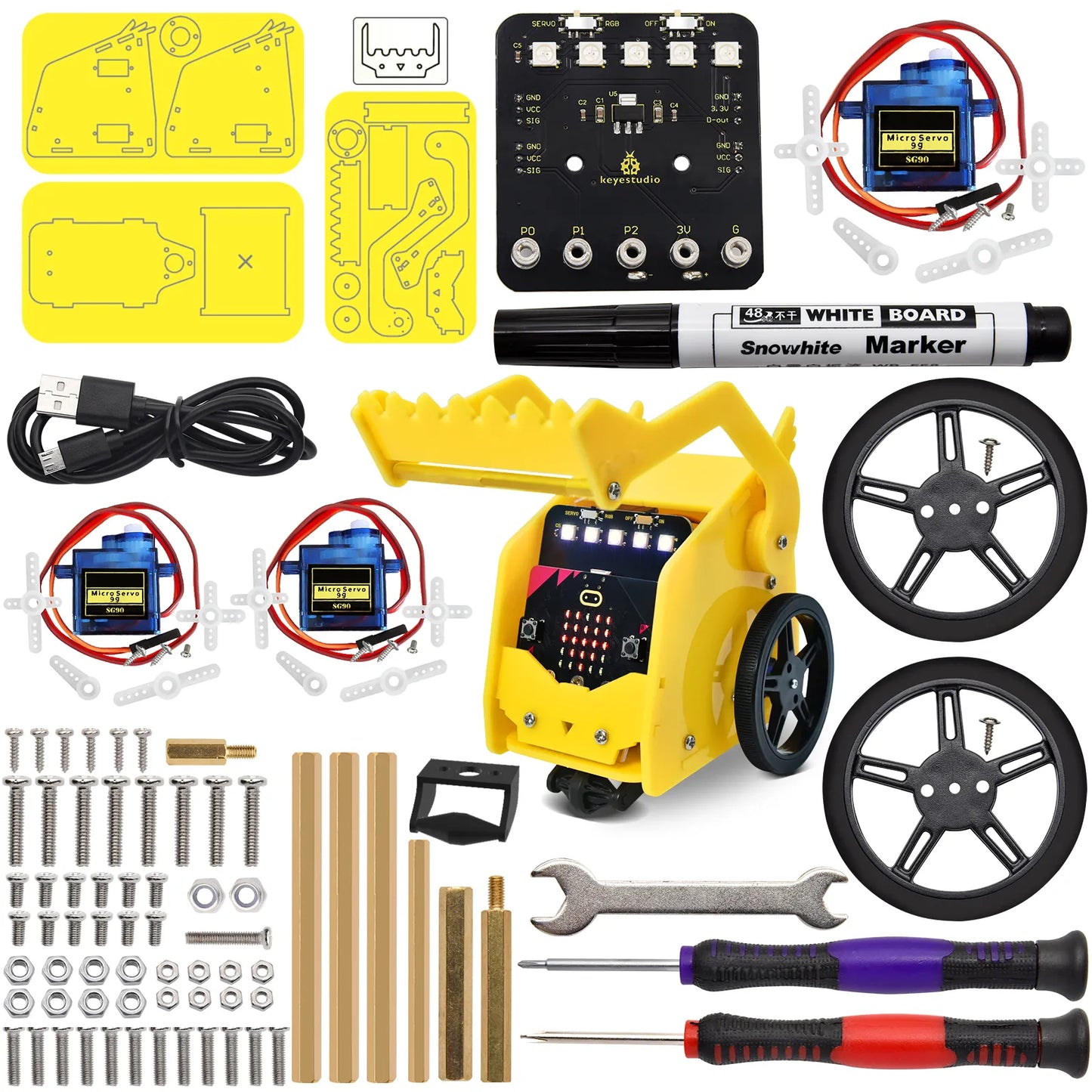 Keyestudio Micro Bit V2 Desk Bit Small Robot Smart Car for Microbit STEM Programming Car Kit(Without Microbit board)